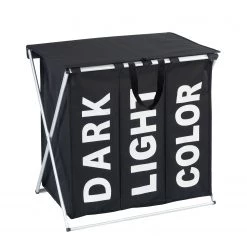 WENKO Wäschesammler Trio Top - Webstoff / Aluminium - Schwarz