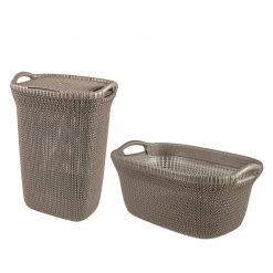 Curver Wäschekorb Knit (2-teilig) - Kunststoff - Sandgrau