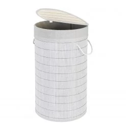 WENKO Wäschekorb Bamboo I - Bambus / Mischgewebe - Weiß