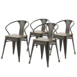 Norrwood Barstuhl Madeley (4er-Set) - Bambus massiv / Stahl - Schwarz