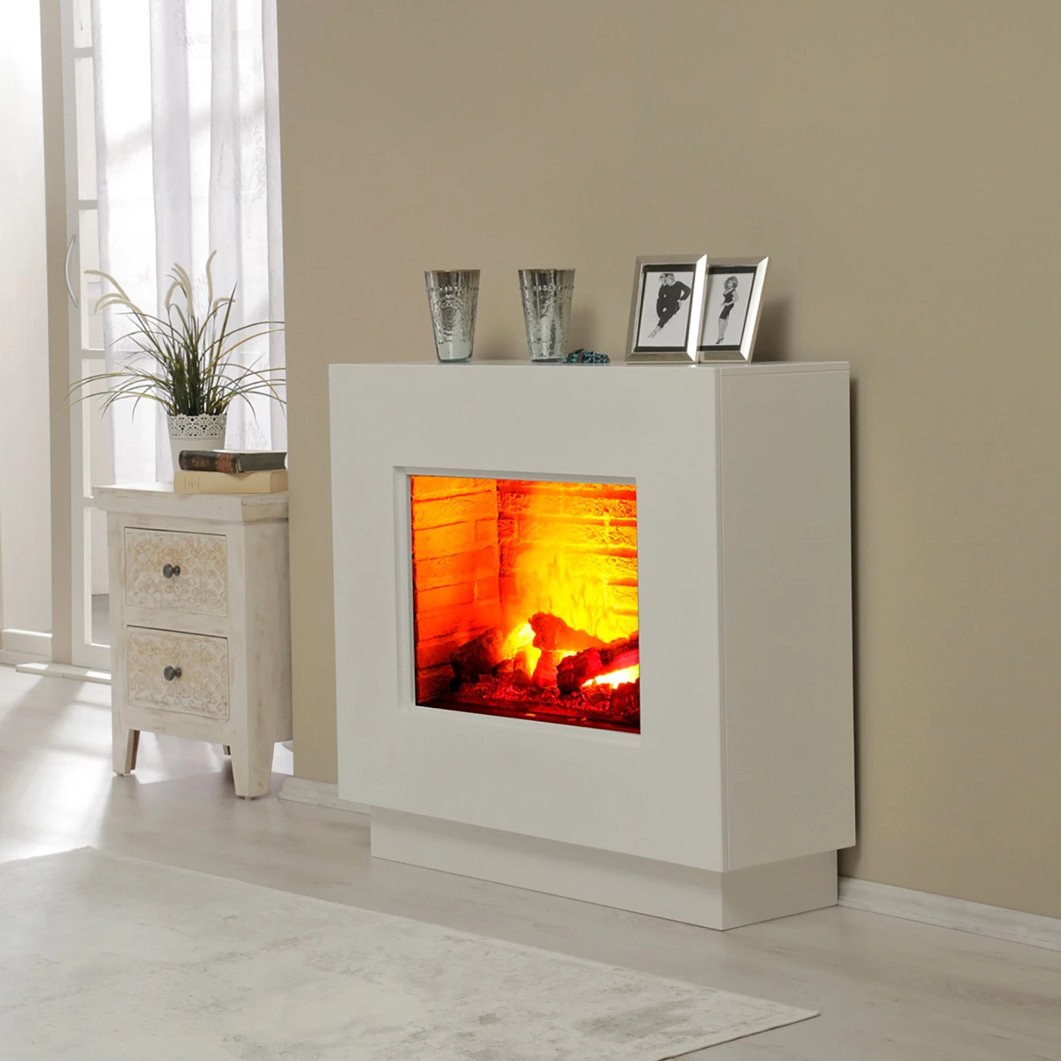 Loftscape Elektrokamin Borkum - Weiß - Einsatz Stein Dekor 2 Loftscape Elektrokamin Borkum - Weiß - Einsatz Stein Dekor – Bild 2