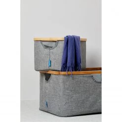 WENKO Wäschekorb Bahari - Bambus / Polyester - Braun / Grau -Badaufbewahrung Verkäufe 1000243192 210129 09333500706 DETAILS P000000001000243192