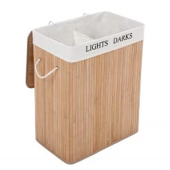 Songmics Wäschekorb Beaulon - Bambus / Webstoff - Weiß