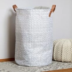 WENKO Wäschesammler Geo - Polyester PVC - Weiß / Braun -Badaufbewahrung Verkäufe 1000287221 210827 13305000621 MOOD DETAILS P000000001000287221 mood