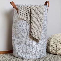 WENKO Wäschesammler Geo - Polyester PVC - Weiß / Braun -Badaufbewahrung Verkäufe 1000287221 210827 13305000623 DETAILS P000000001000287221