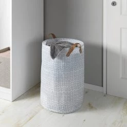 WENKO Wäschesammler Geo - Polyester PVC - Weiß / Braun -Badaufbewahrung Verkäufe 1000287221 210827 13305000624 DETAILS P000000001000287221