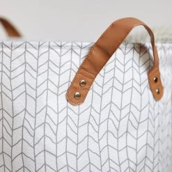 WENKO Wäschesammler Geo - Polyester PVC - Weiß / Braun -Badaufbewahrung Verkäufe 1000287221 210827 13305000625 DETAILS P000000001000287221