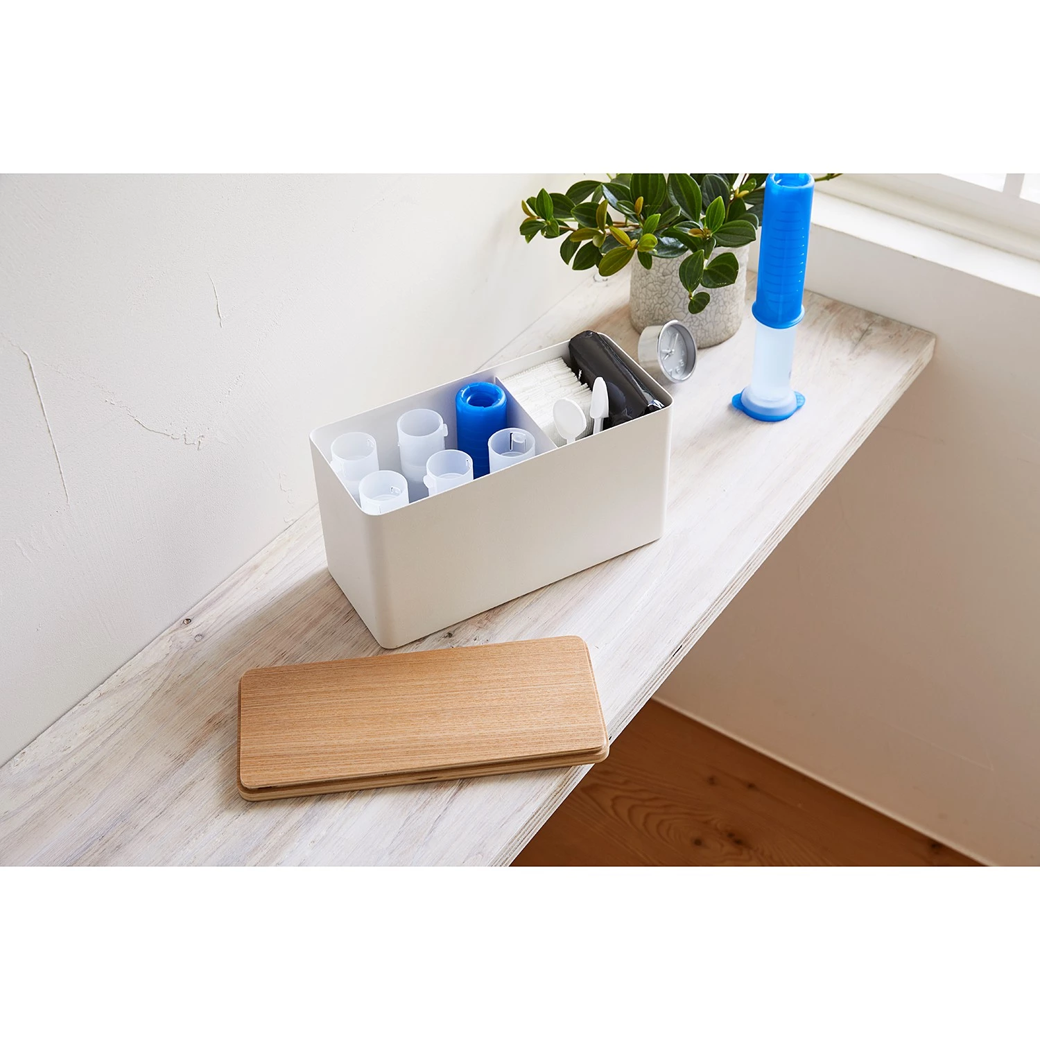 Yamazaki Aufbewahrungsbox Rin - Stahl / Sperrholzplatte - Weiß 4 Yamazaki Aufbewahrungsbox Rin - Stahl / Sperrholzplatte - Weiß – Bild 4