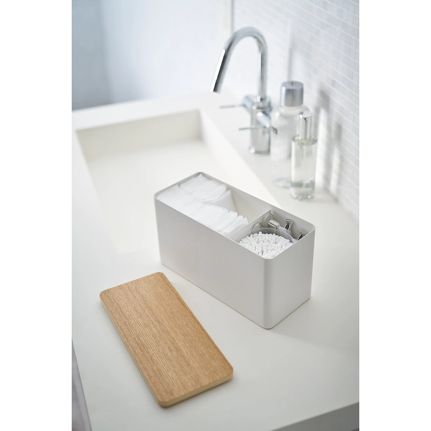 Yamazaki Aufbewahrungsbox Rin - Stahl / Sperrholzplatte - Weiß 5 Yamazaki Aufbewahrungsbox Rin - Stahl / Sperrholzplatte - Weiß – Bild 5