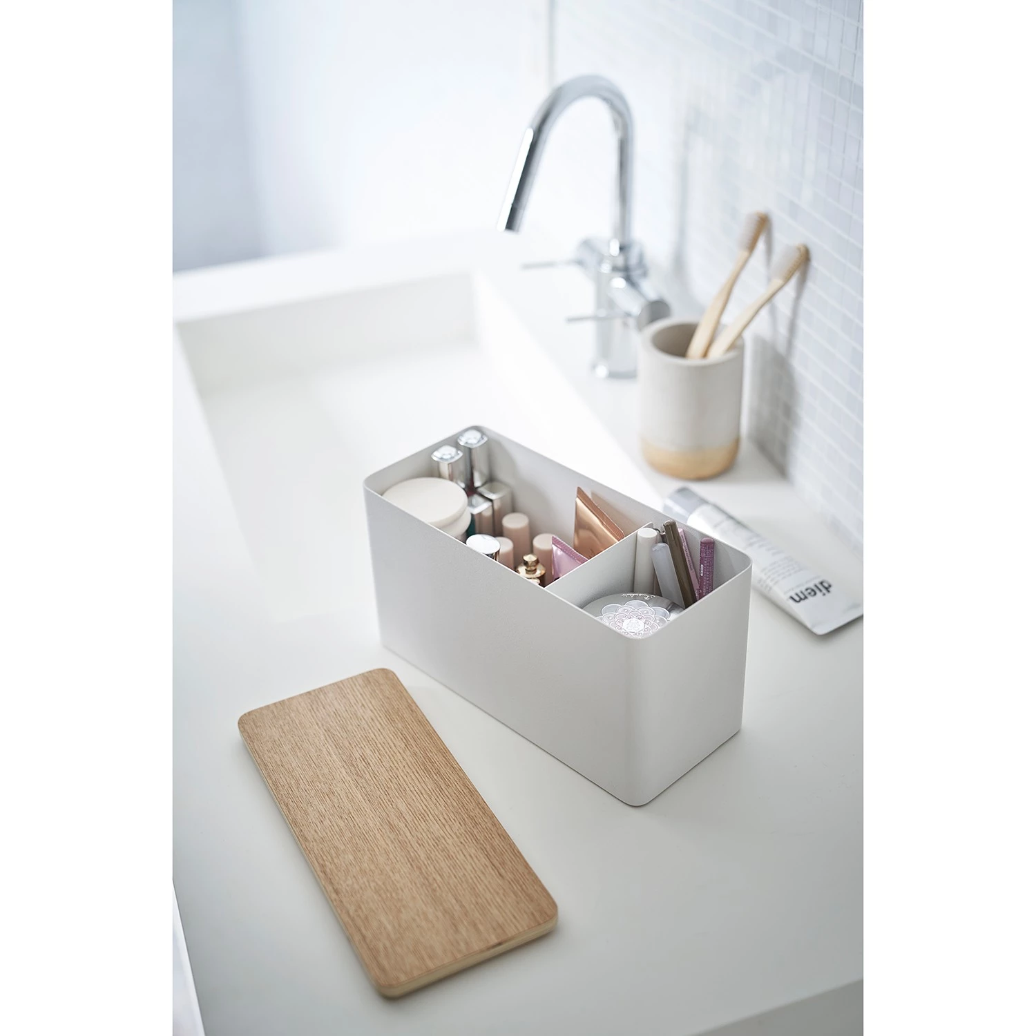 Yamazaki Aufbewahrungsbox Rin - Stahl / Sperrholzplatte - Weiß 6 Yamazaki Aufbewahrungsbox Rin - Stahl / Sperrholzplatte - Weiß – Bild 6