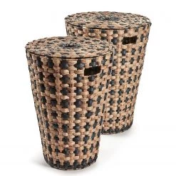 Twentyfour Wäschekorb Cumberland (2er-Set) - Pflanzenblatt - Natur / Schwarz