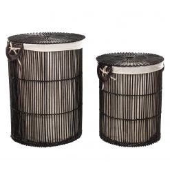 Twentyfour Wäschekorb Fayna (2-teilig) - Rattan - Schwarz