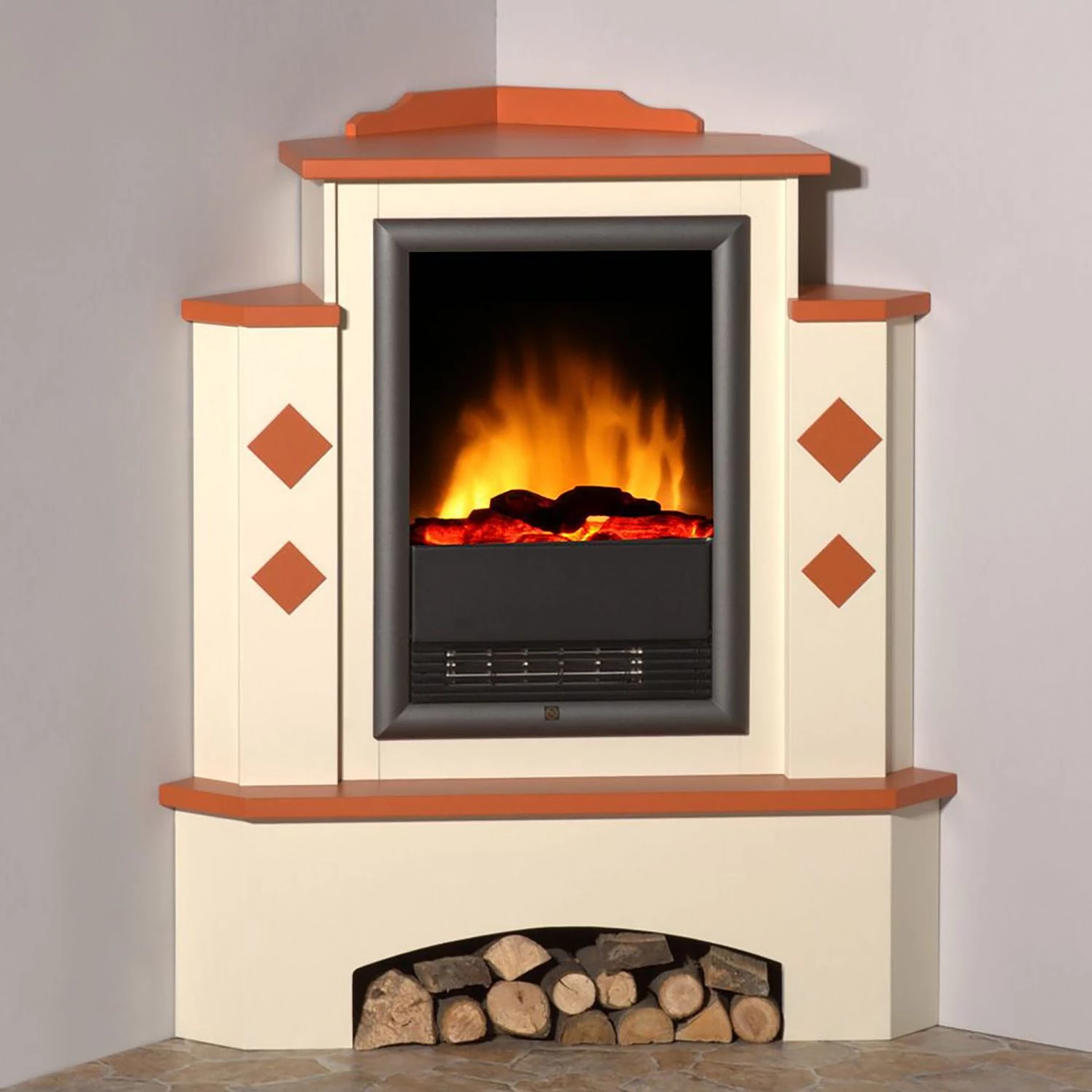 Montreux Elektro-Eckkamin Calabria - Cremeweiß / Terrakotta 2 Montreux Elektro-Eckkamin Calabria - Cremeweiß / Terrakotta – Bild 2